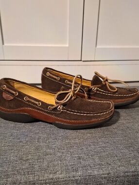 Sperry Brown Suede Boat Shoes with Tan‎ Laces